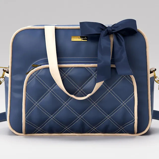 Bolsa Maternidade Luxo Azul Marinho e Bege 40cm