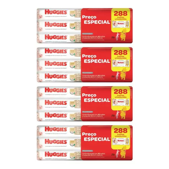 Kit de toalhas umedecidas huggies puro e natural com 24 pacotes