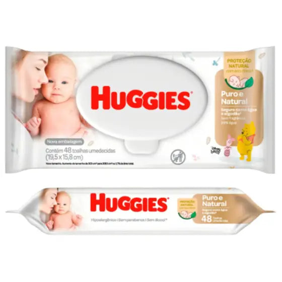 Kit 24 Lenço Umedecido Huggies Puro E Natural Com 48 Toalhas