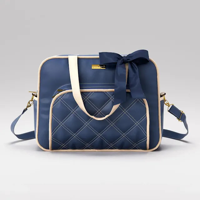 Bolsa Maternidade Luxo Azul Marinho e Bege 40cm