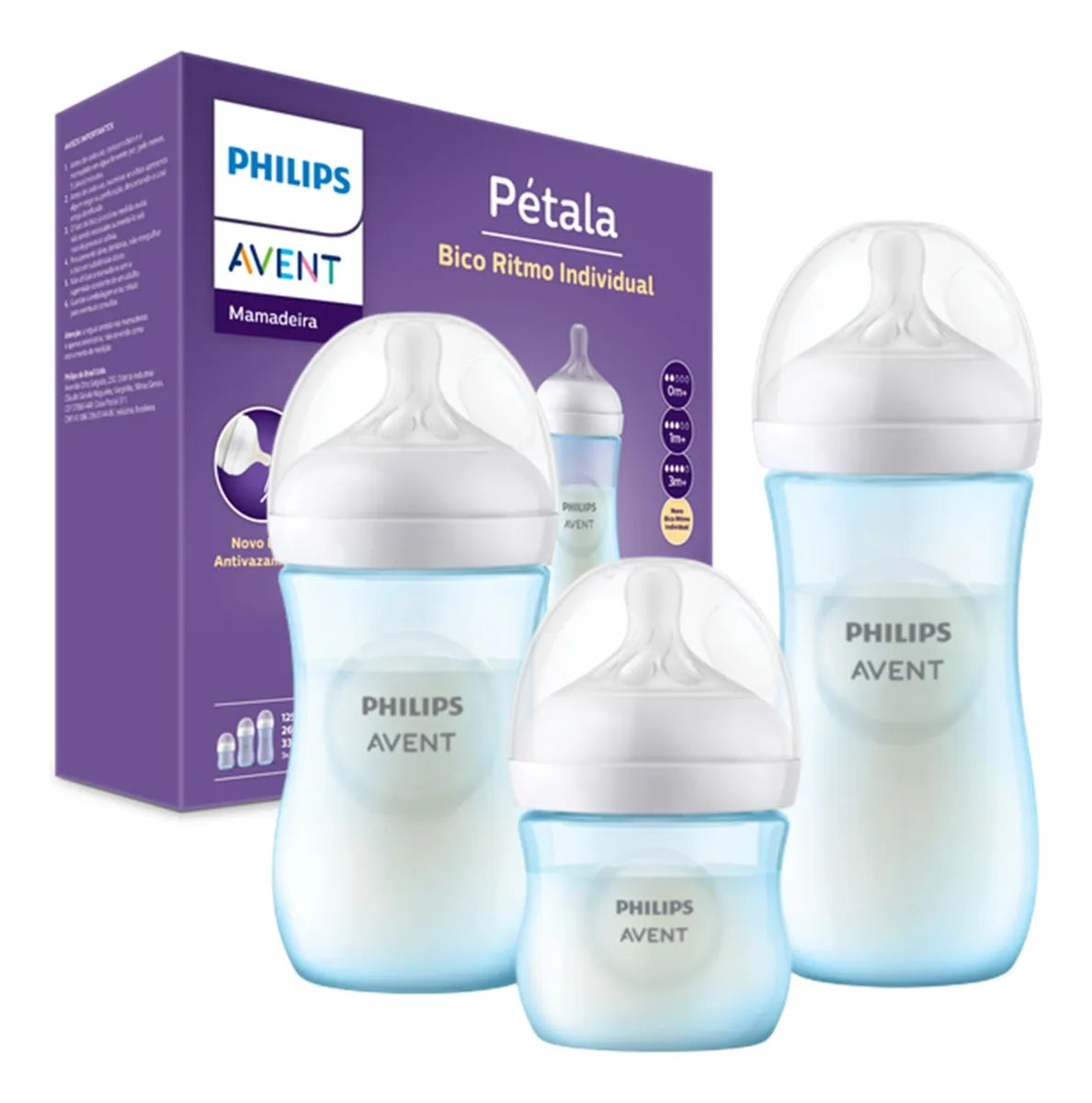 Kit Triplo Mamadeiras Philips Avent Pétala 3.0 - Rosa ou Azul