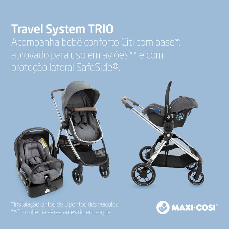 Carrinho de Bebê Maxi-Cosi Anna³ Travel System Trio Luxe Twillic Grey