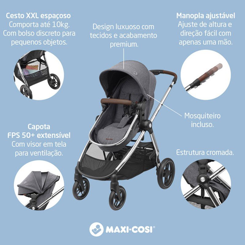 Carrinho de Bebê Maxi-Cosi Anna³ Travel System Trio Luxe Twillic Grey
