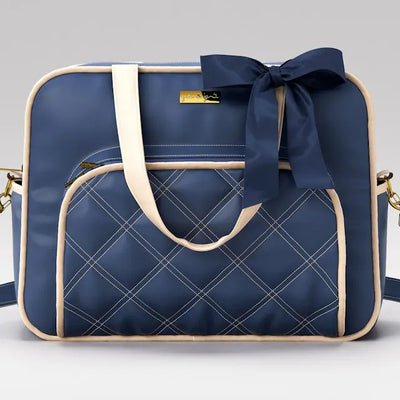 Bolsa Maternidade Luxo Azul Marinho e Bege 40cm