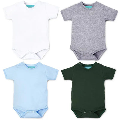 Kit Body Manga Curta Baby Basics Branco, Cinza, Azul e Verde 4 Peças Tam P