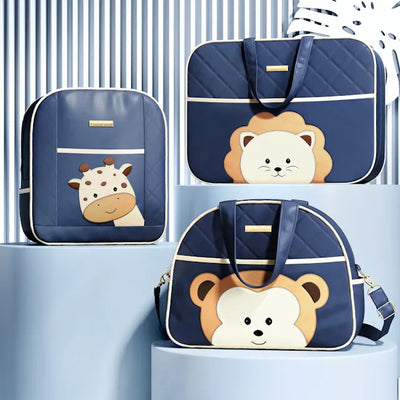 Kit Bolsas Maternidade Safári Lúdico Azul Marinho 03 Peças