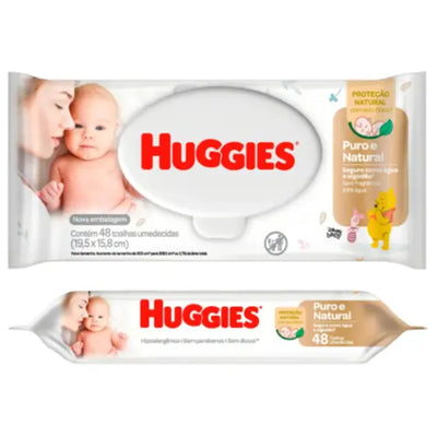 Kit 24 Lenço Umedecido Huggies Puro E Natural Com 48 Toalhas