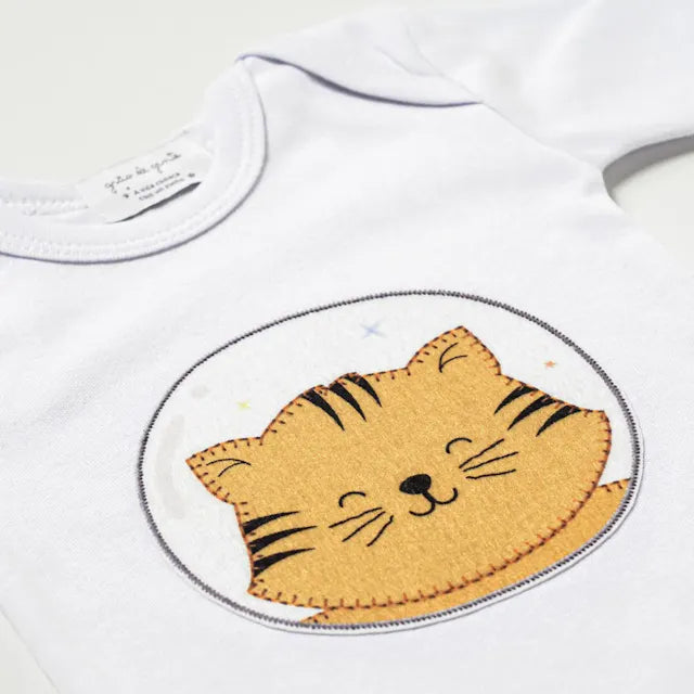 Kit Body Manga Longa Ursinho, Gatinho e Lobinho Astronauta 3 Peças Tam P