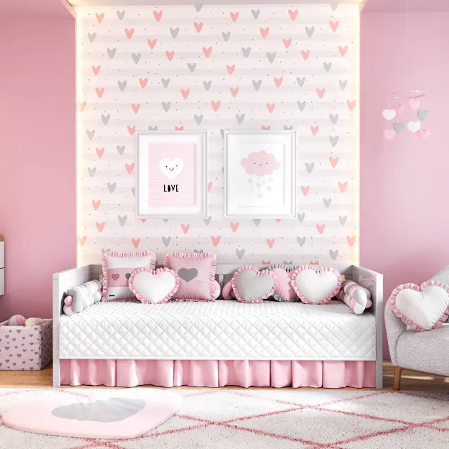 Quarto de Bebê Completo Coração Rosa 43 Peças