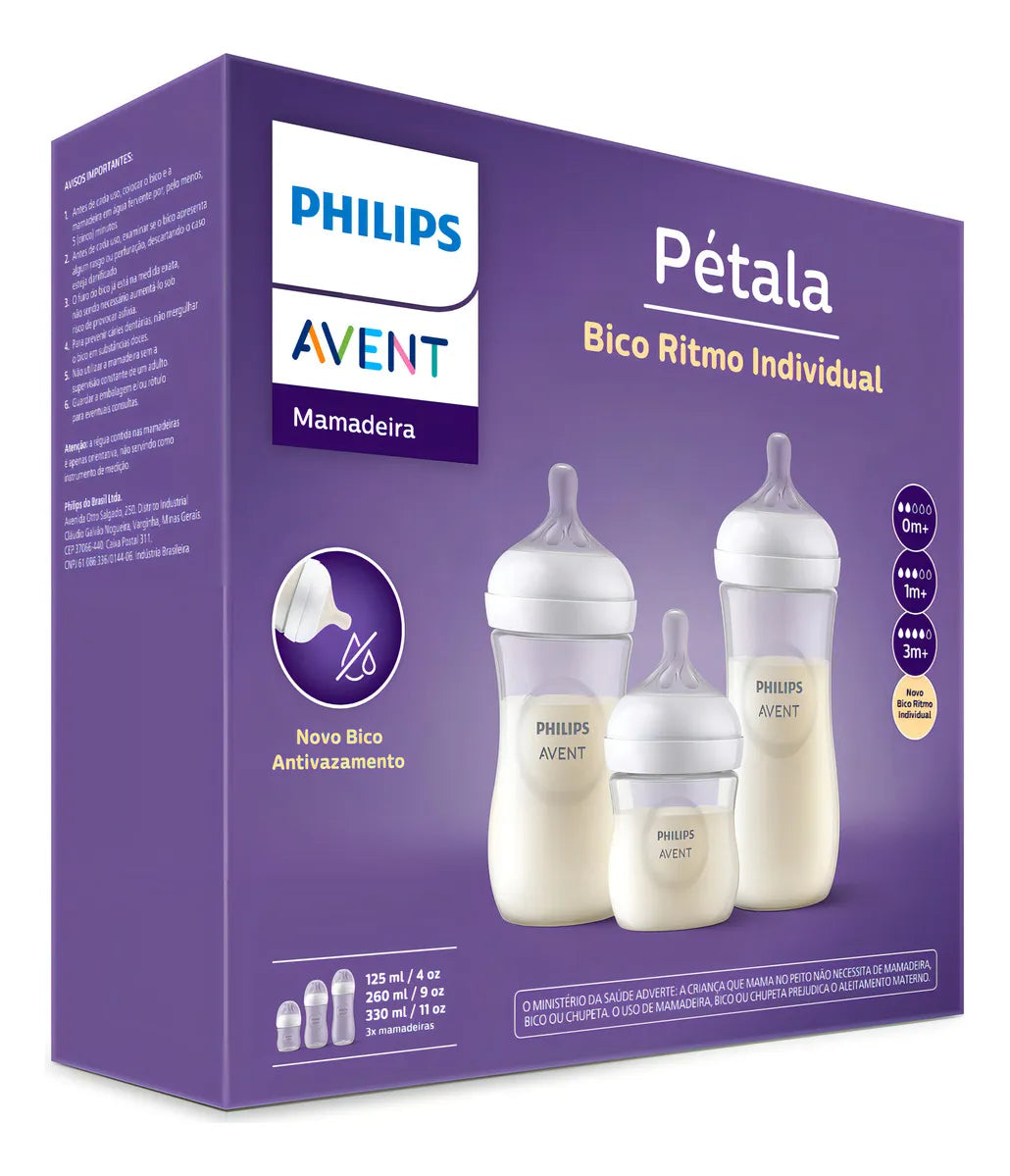 Kit Triplo Mamadeiras Philips Avent Pétala 3.0 - Rosa ou Azul
