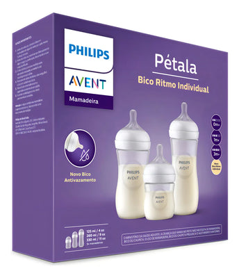 Kit Triplo Mamadeiras Philips Avent Pétala 3.0 - Rosa ou Azul