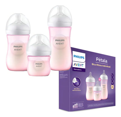 Kit Triplo Mamadeiras Philips Avent Pétala 3.0 - Rosa ou Azul