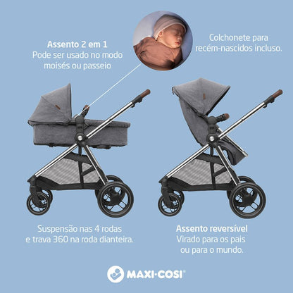 Carrinho de Bebê Maxi-Cosi Anna³ Travel System Trio Luxe Twillic Grey